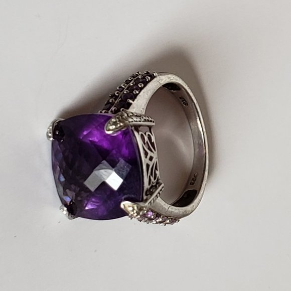 15 CTTW Square Cut Faceted Amethyst Sterling Silver Ring Size 7 3/4 - Picture 6 of 7